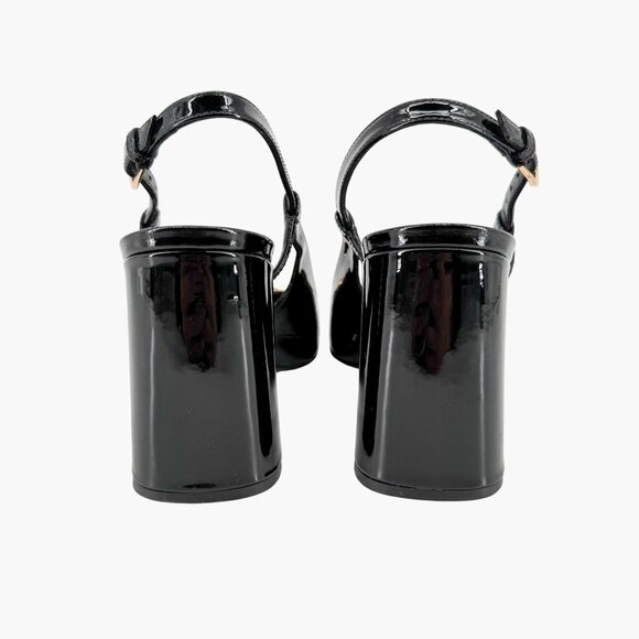 Versace Medusa Slingback Pumps Size 37 US 7 Black Patent Leather Block Heel - Picture 7 of 14